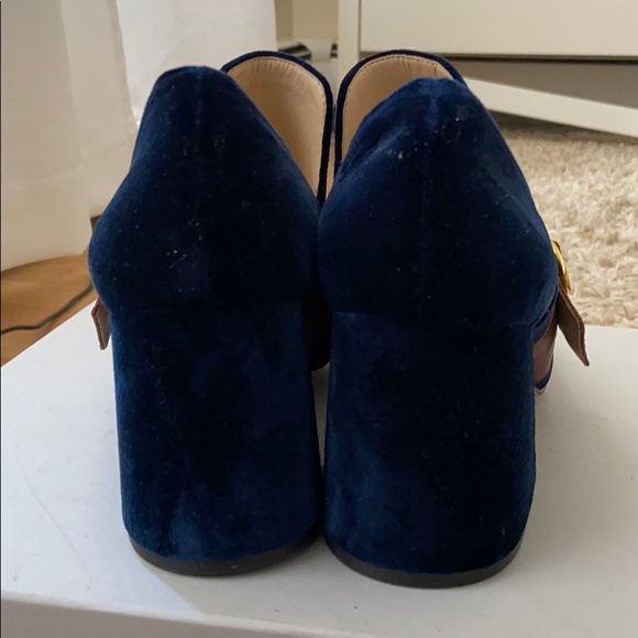 NEW velvet Blue Chunky Heels - Picture 4 of 4